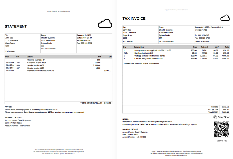 Statement and Invoice